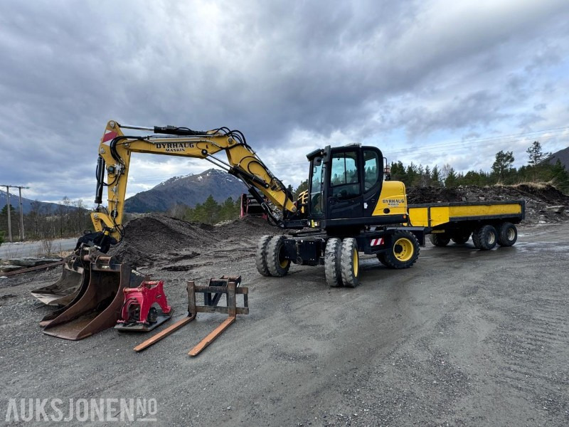 حفارة 2019 Yanmar B110W Hjulgraver - Firehjulsstyring - Sentralsmøring - Dumperhenger - Tiltrotator - Pusskuffe - Smalskuffe - Graveskuffe - Hydraulisk vibroplate - Pallegafler: صور 1